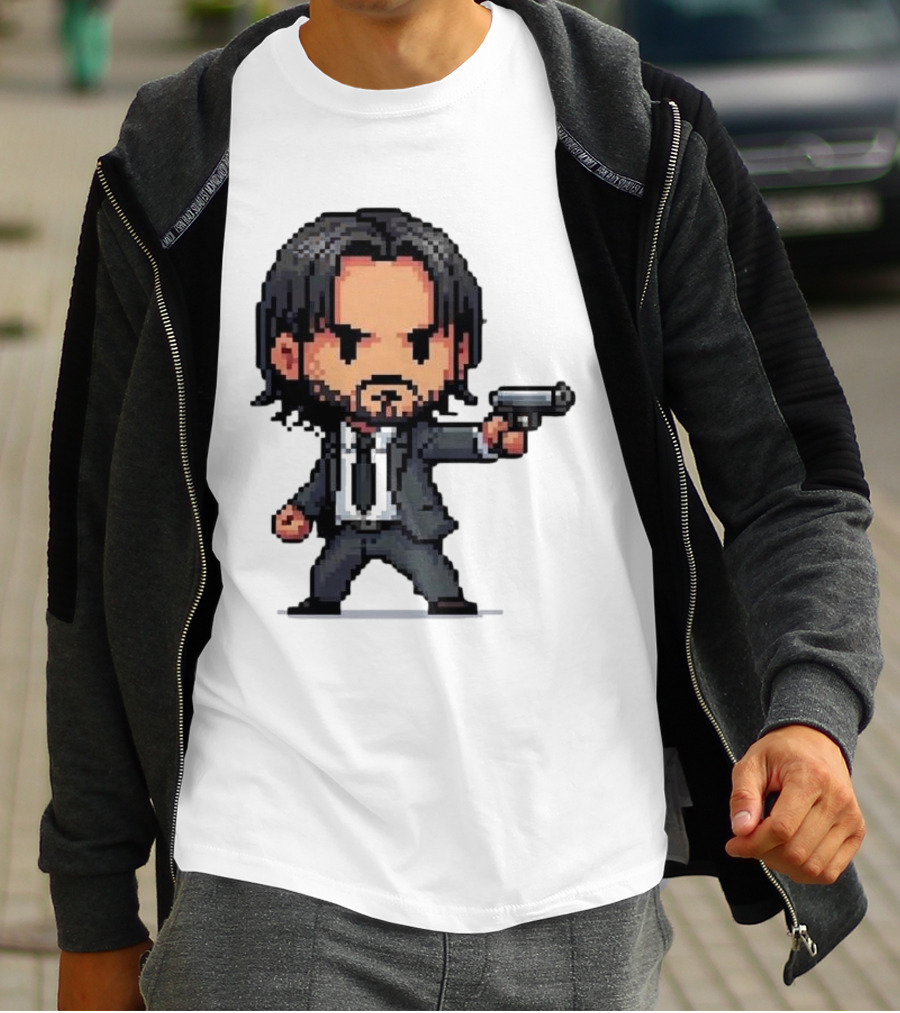 Pixel Chibi John Wick With Gun T-Shirt