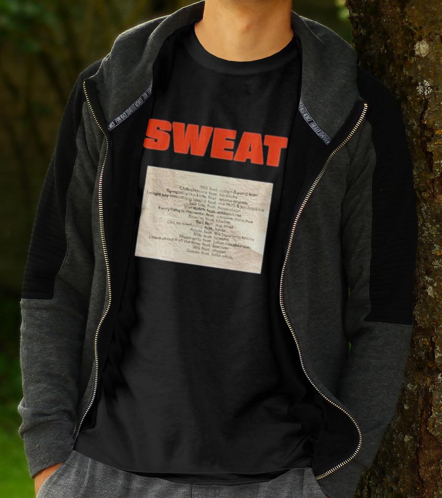 SWEAT Crumpled Up Set List Featuring Robyn, Ariana Grande, Khalid, Halsey, Lana Del Rey, Billie Eilish T-Shirt