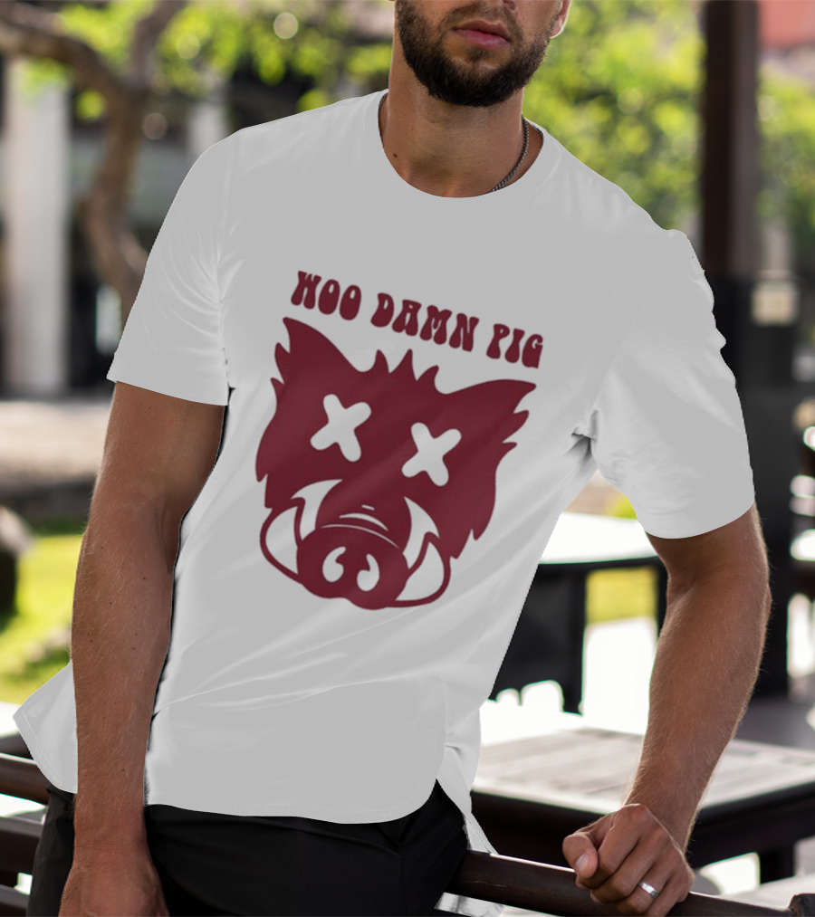 Woo Damn Pig Razorback Silhouette With X Eyes T-Shirt