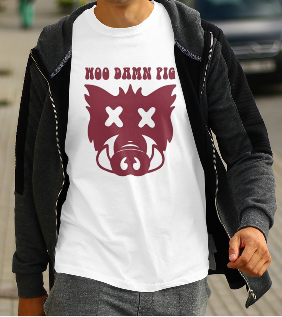 Woo Damn Pig Razorback Silhouette With X Eyes T-Shirt