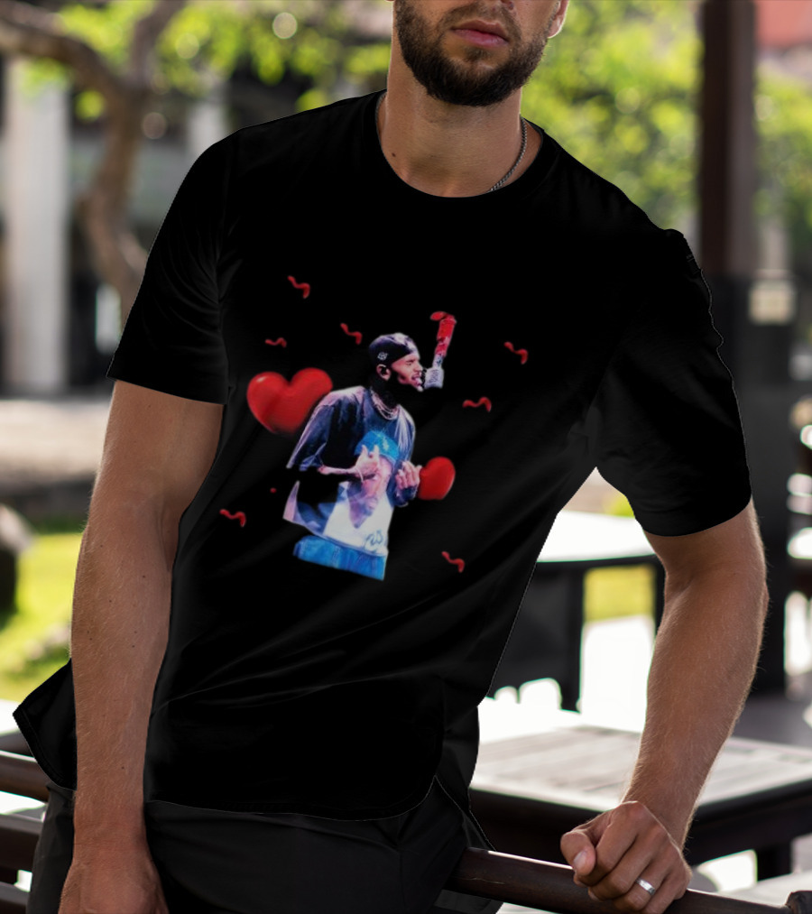 Chris Brown Microphone Performance With Hearts T-Shirt