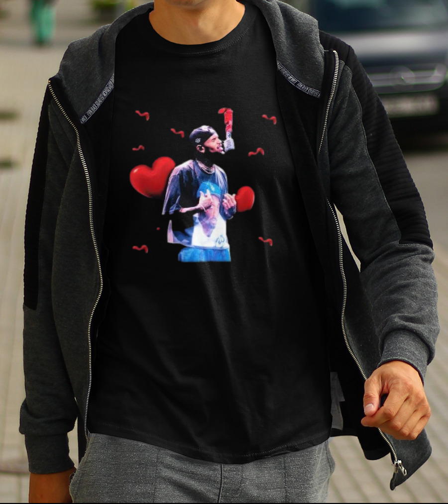 Chris Brown Microphone Performance With Hearts T-Shirt