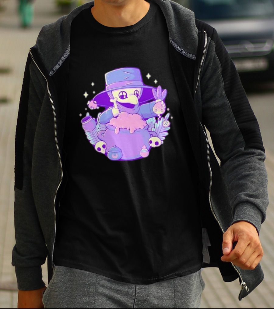 Cute Kawaii Plague Doctor With Potion Cauldron And Skulls T-Shirt