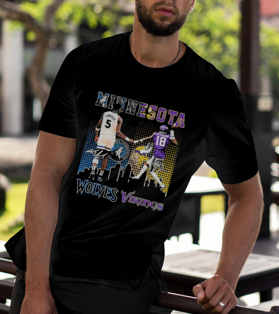 Minnesota Timberwolves Vikings Edwards Jefferson Collaboration T-Shirt