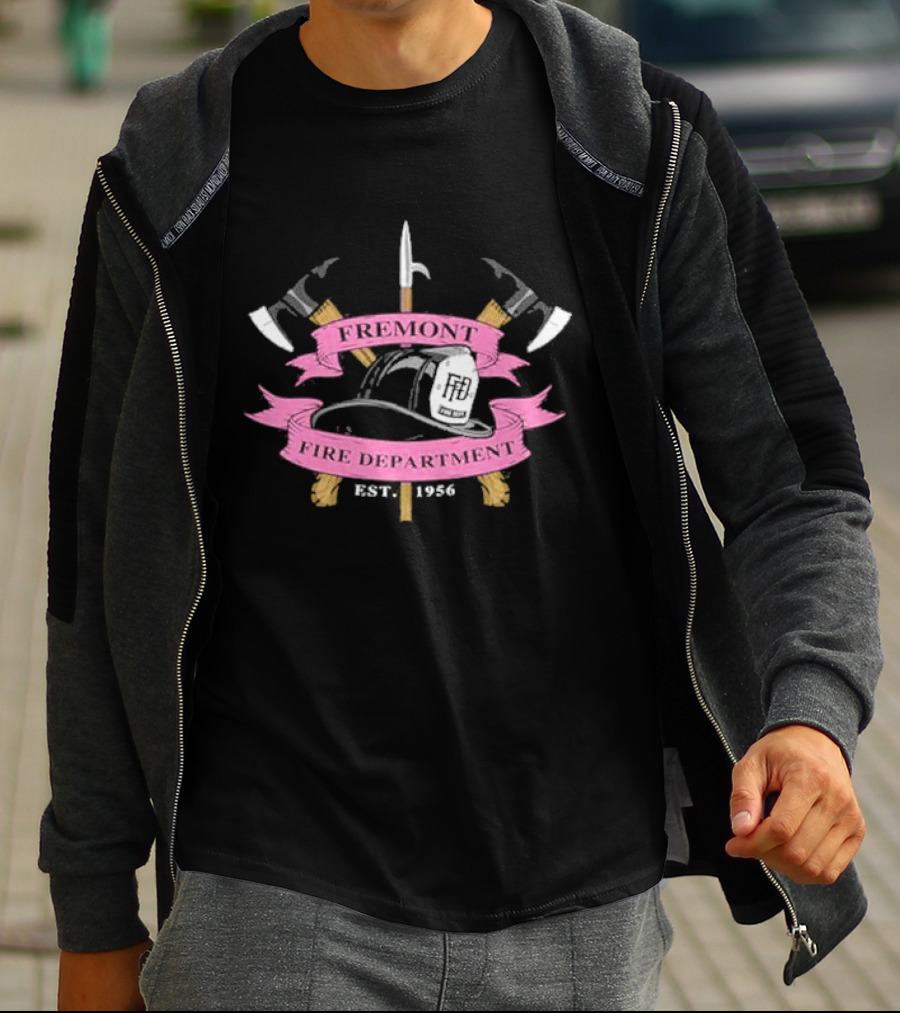 Fremont Fire Department Est 1956 Helmet And Crossed Axes Emblem T-Shirt