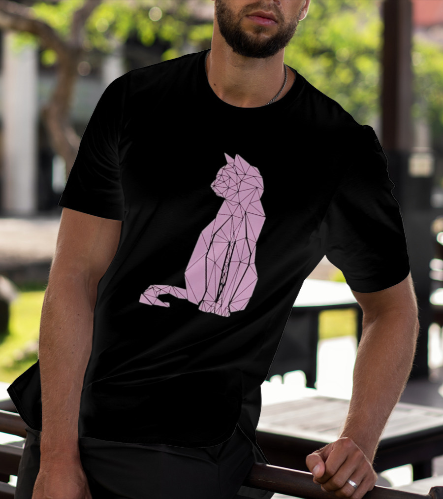Geometric Cat Feline Pet Lover Minimalist Pink Line T-Shirt