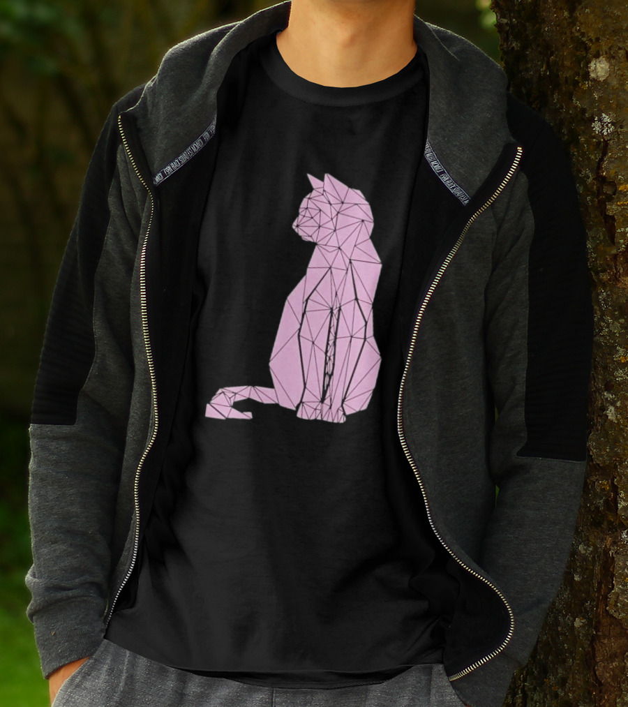 Geometric Cat Feline Pet Lover Minimalist Pink Line T-Shirt