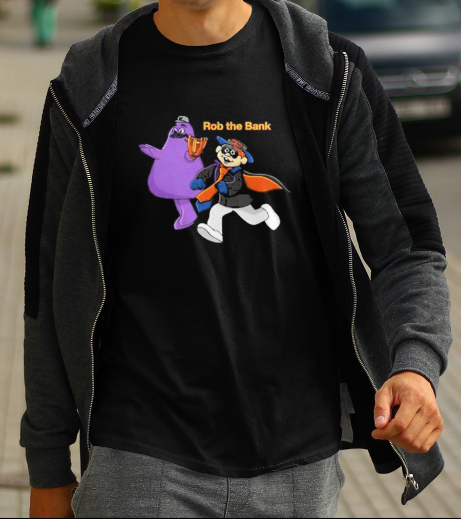Grimace Monster Accompanies Rob The Bank Heist With Classic Burglar Image T-Shirt