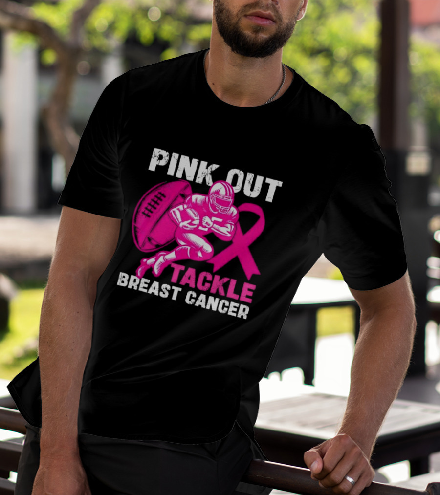 PINK OUT TACKLE BREAST CANCER Football Players Awareness T-Shirt