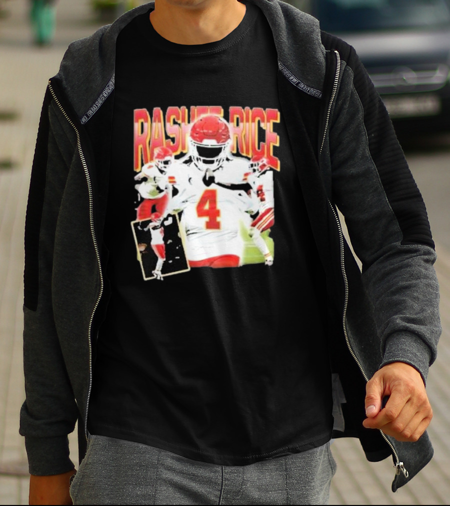 Rashee Rice Football Action 4 Red And White Uniform T-Shirt