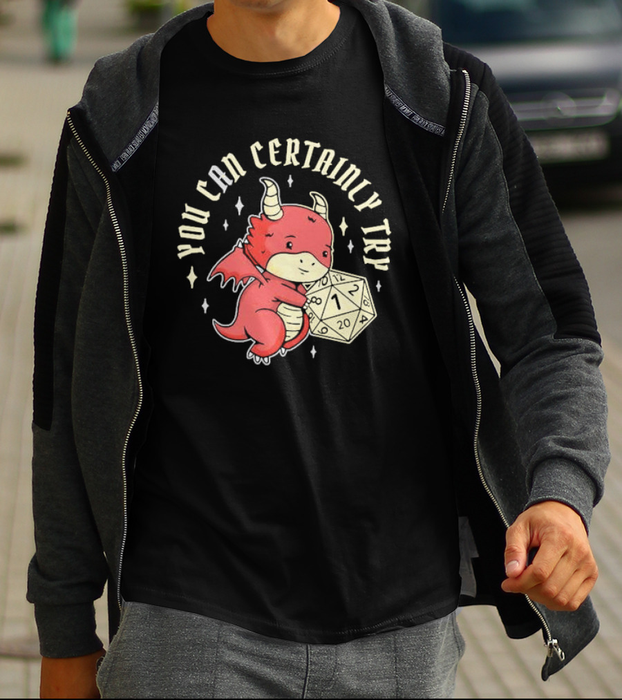 You Can Certainly Try Dragon Holding 20-Sided Die Tabletop Role Playing Game T-Shirt