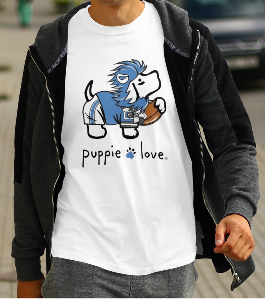 Puppie Love Blue And Silver Mascot Pup Detroit Lions Football T-Shirt