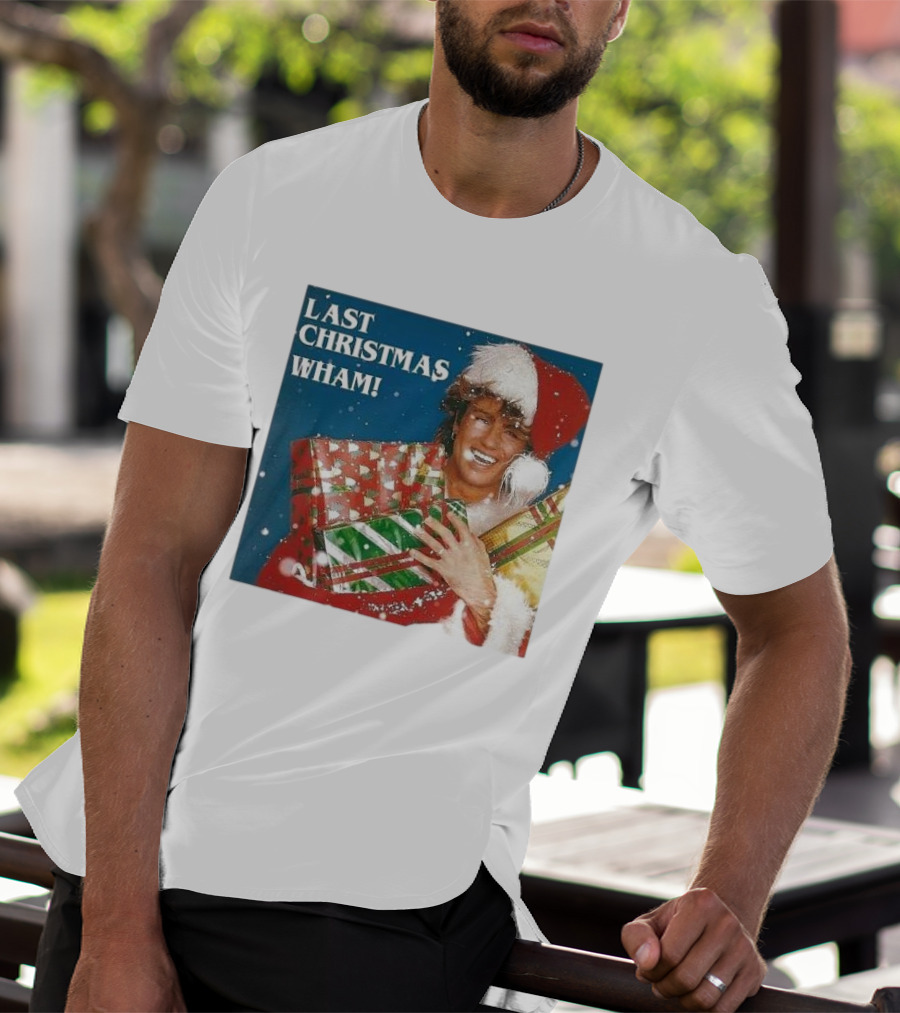 Last Christmas Wham George Michael Santa Hat Holding Gift T-Shirt