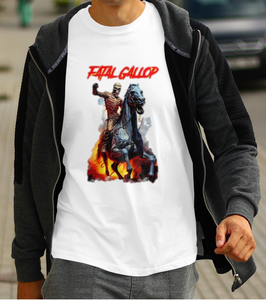 Fatal Gallop Diabolic Fear Black Horror Evil Monster Terror Skeleton Rider Horse Flames T-Shirt