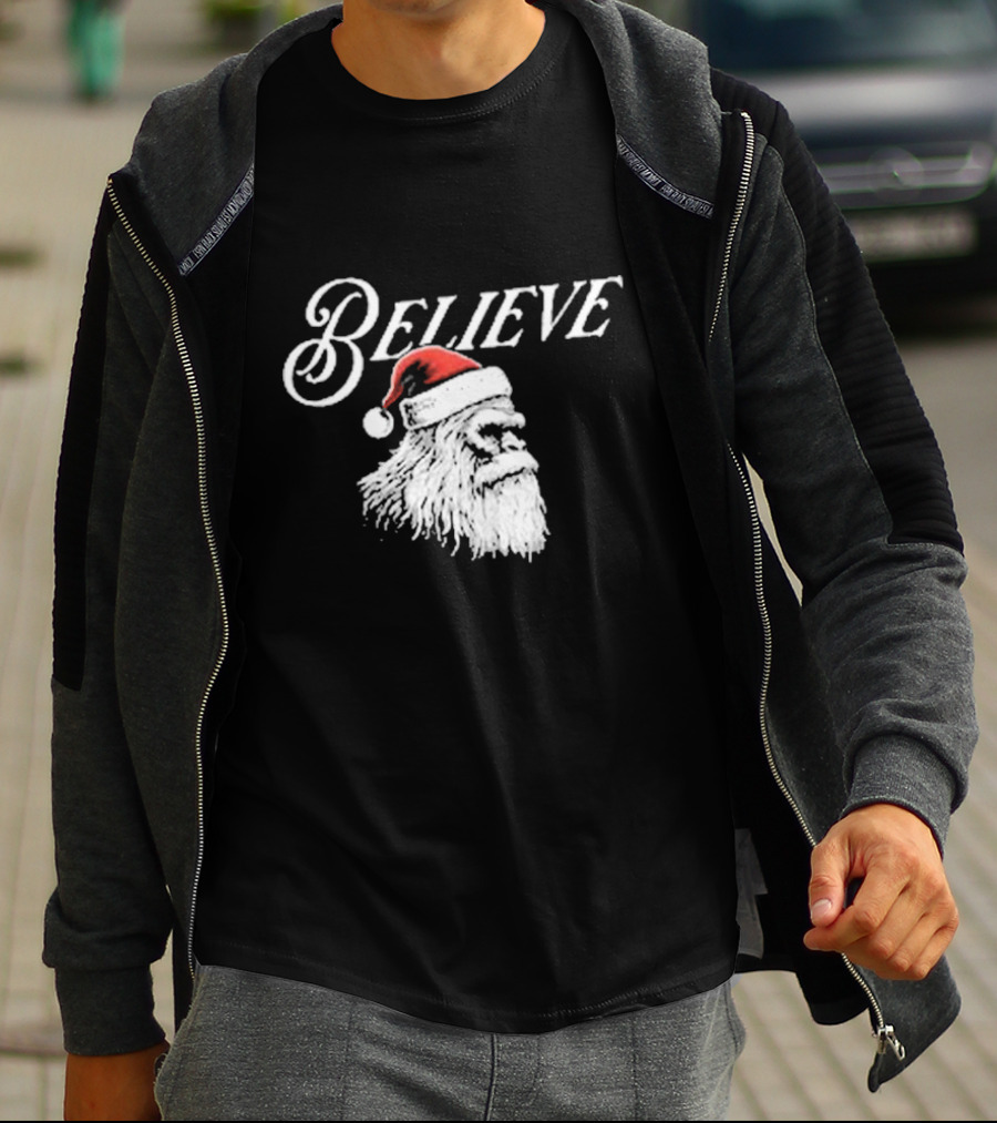 Believe Santa Squatch Christmas Yeti Face T-Shirt