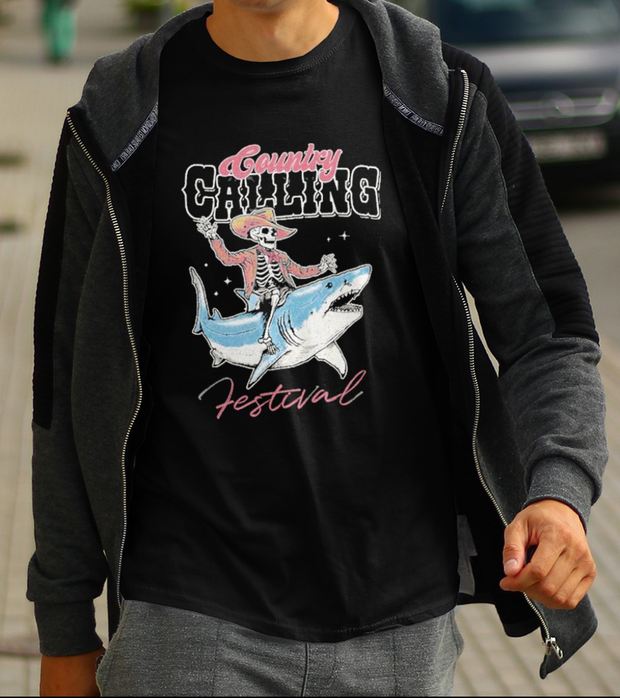 Country Calling Festival Cowboy Shark Skeleton T-Shirt