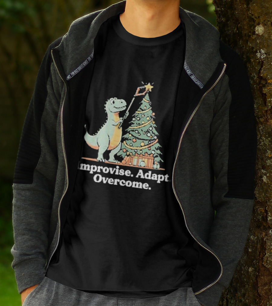 Improvise Adapt Overcome Tree Rex Dinosaur Christmas Star T-Shirt