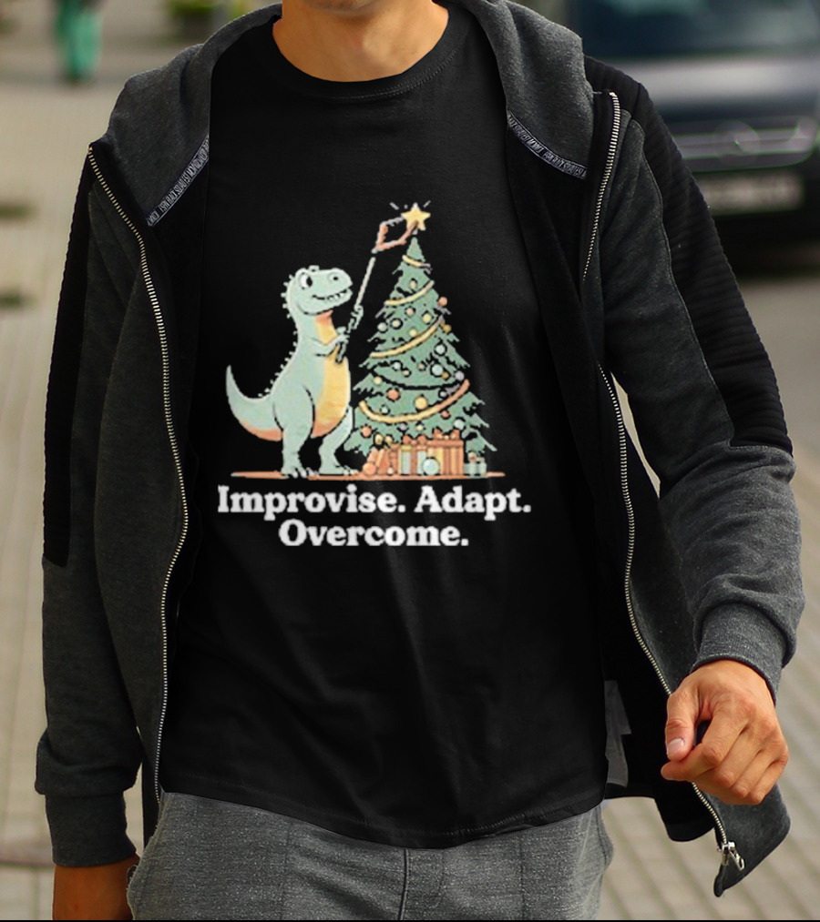 Improvise Adapt Overcome Tree Rex Dinosaur Christmas Star T-Shirt