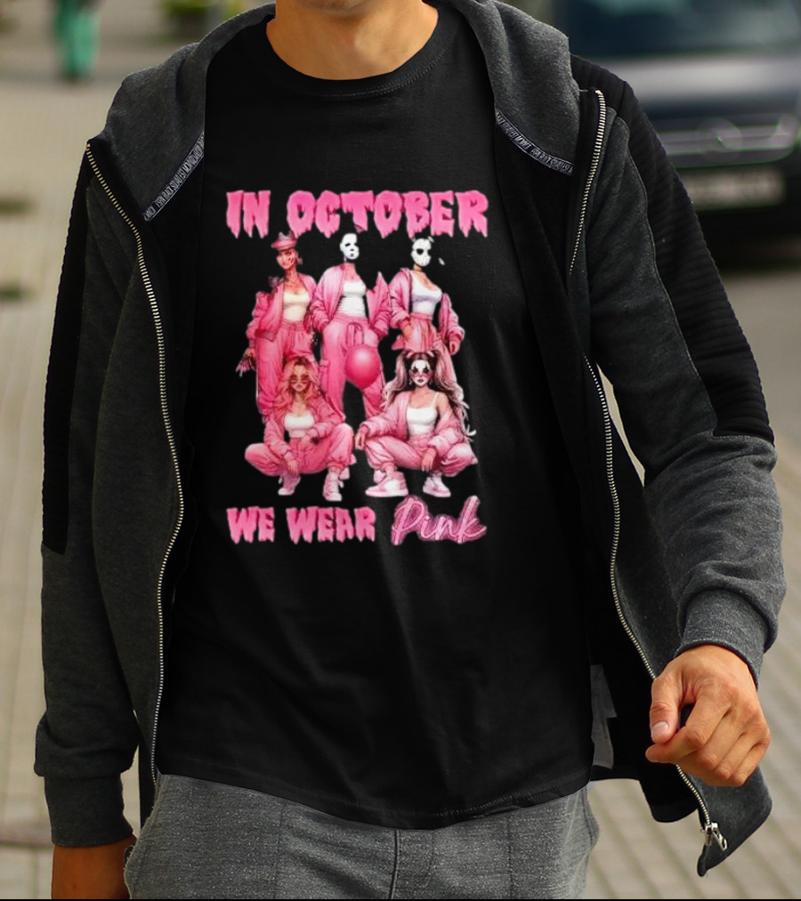 In October We Wear Pink Comadre Crew Horror Movie T-Shirt