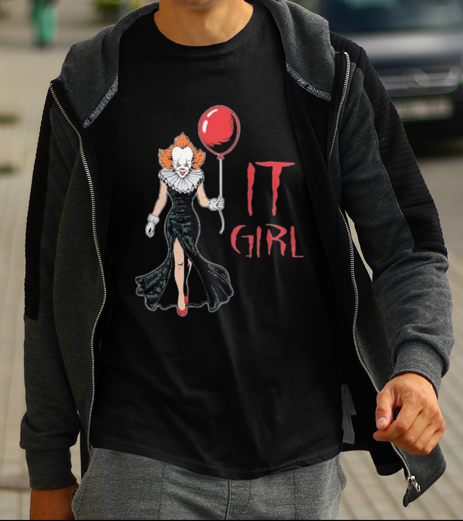 Pennywise IT Girl Holding Red Balloon In Black Dress T-Shirt