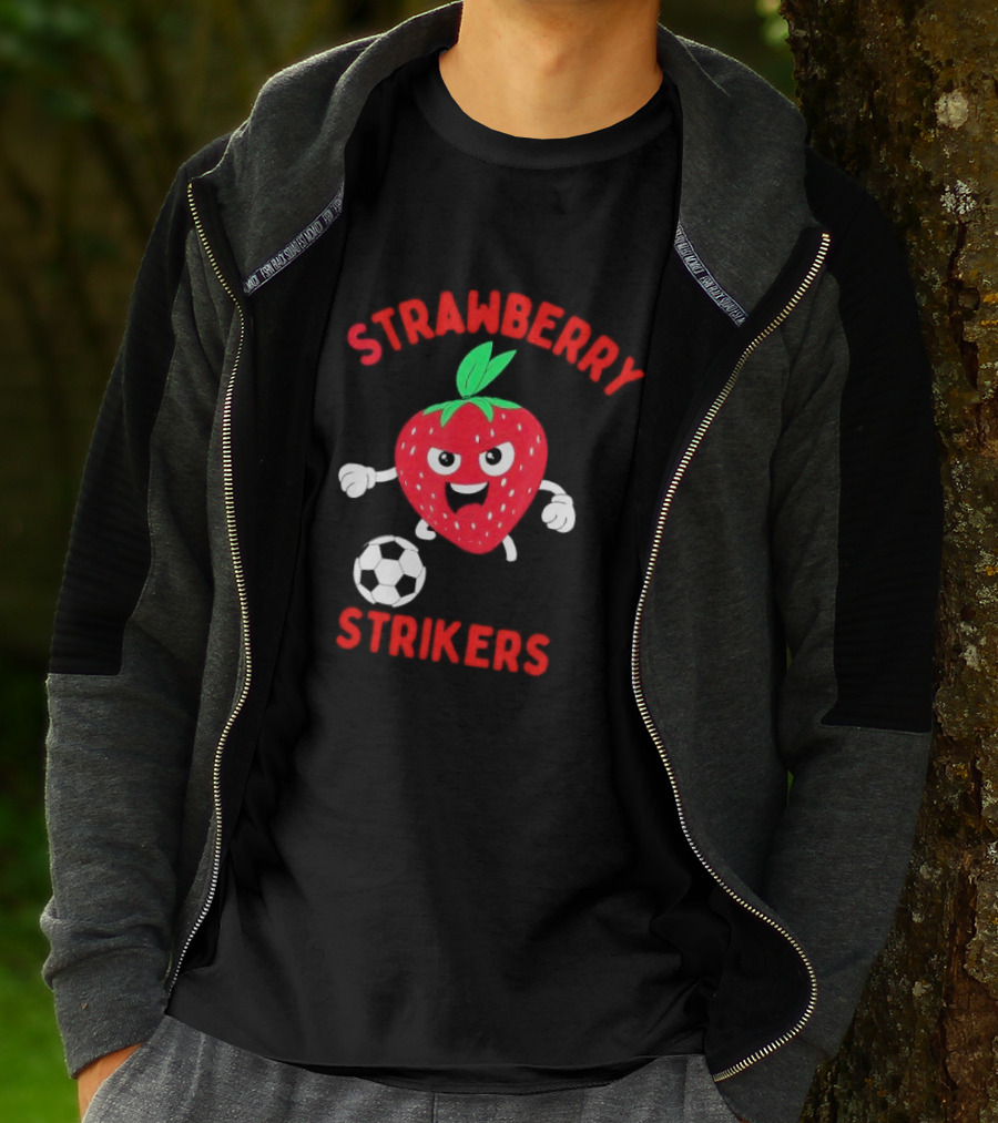 Strawberry Strikers Soccer Team Fun Cartoon With Soccer Ball T-Shirt