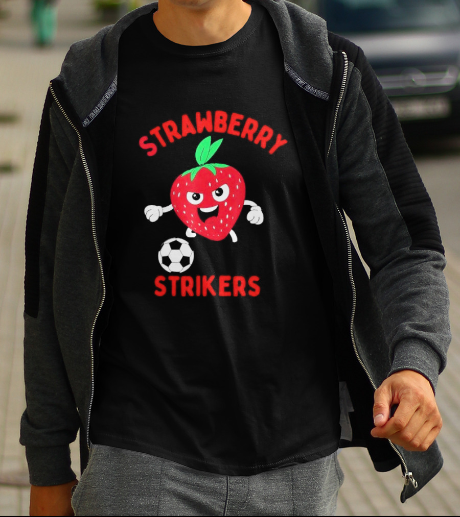 Strawberry Strikers Soccer Team Fun Cartoon With Soccer Ball T-Shirt