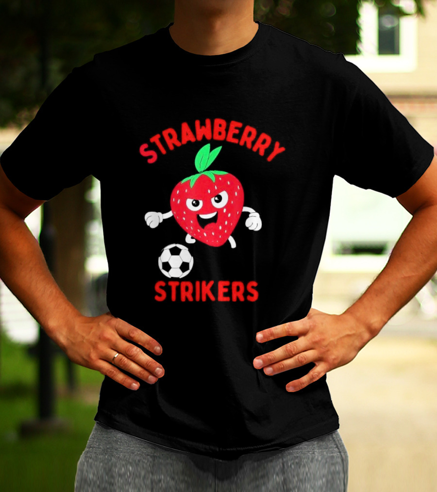 Strawberry Strikers Soccer Team Fun Cartoon With Soccer Ball T-Shirt