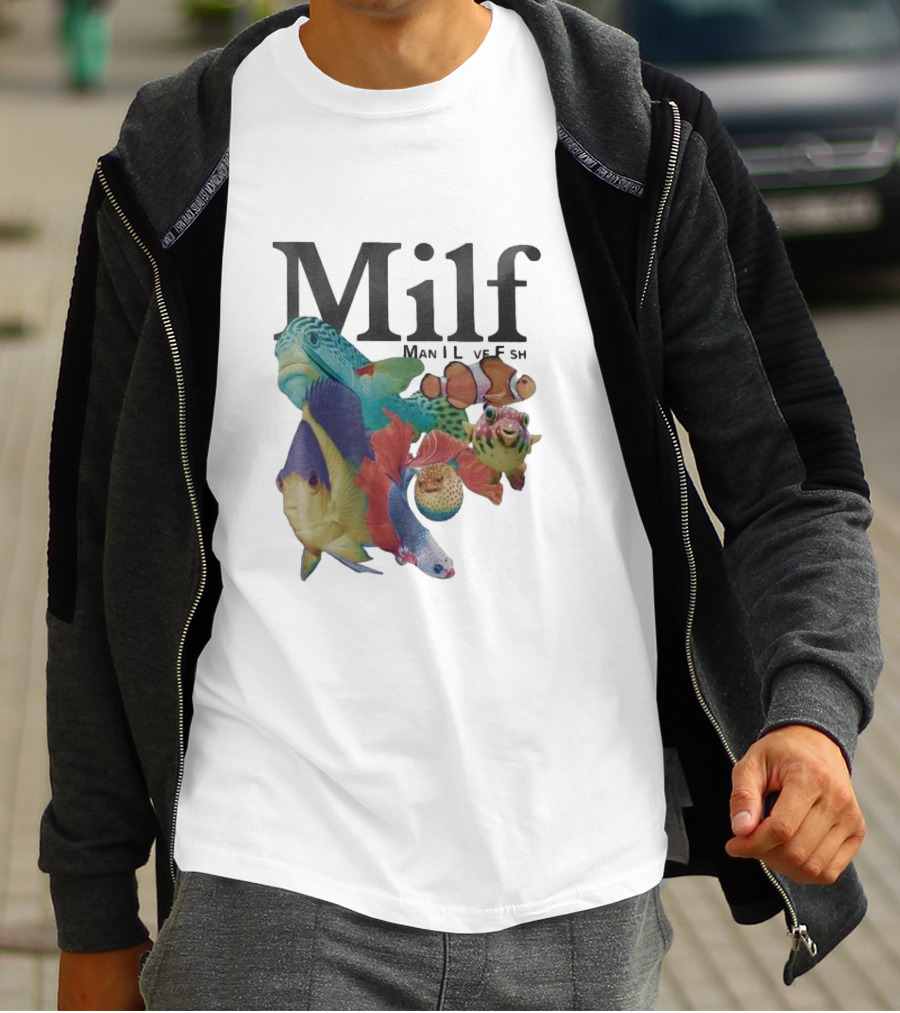 Milf Man I Love Fish Colorful Fish Collage T-Shirt