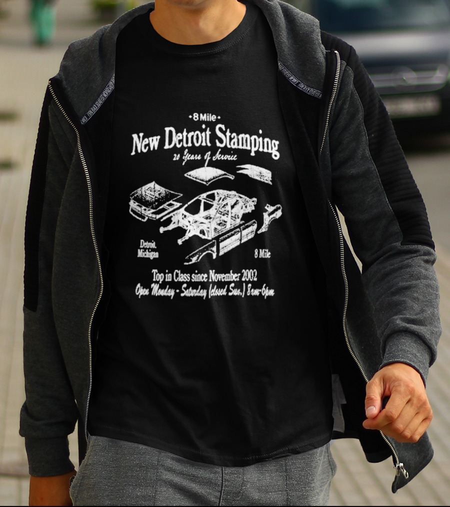 8 Mile New Detroit Stamping 20 Years Of Service Detroit Michigan Top In Class Since November 2002 T-Shirt