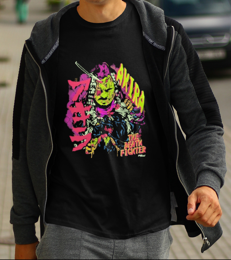 Akira Zombie Samurai Death Fighter In Neon Colors T-Shirt