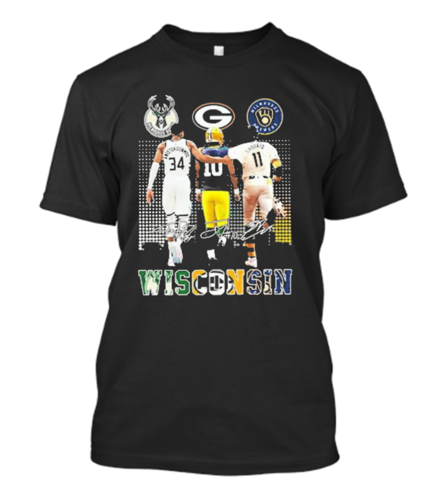 Antetokounmpo Jordan Love Chourio Wisconsin Bucks Packers Brewers T-Shirt