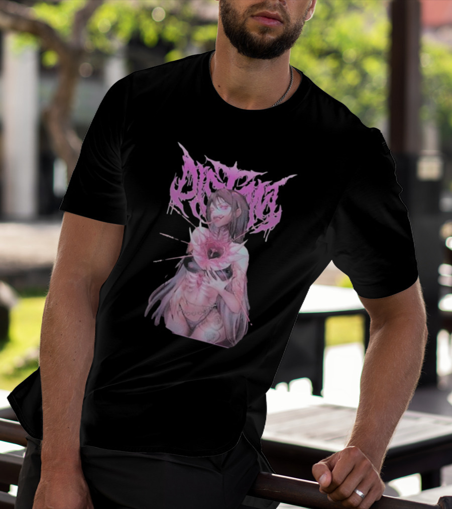 Distant Pink Anime Character With Heart Tattoo T-Shirt