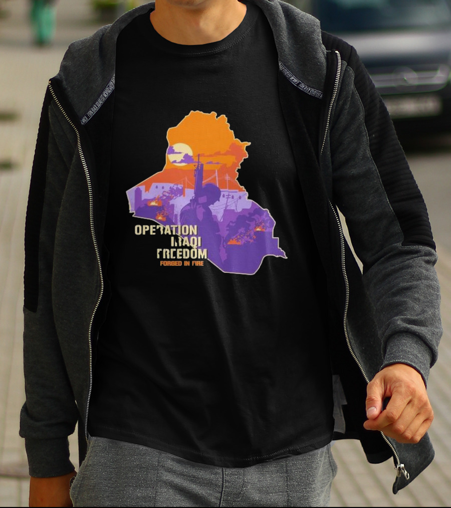 Operation Iraqi Freedom Forged In Fire Sunset Silhouette Map T-Shirt