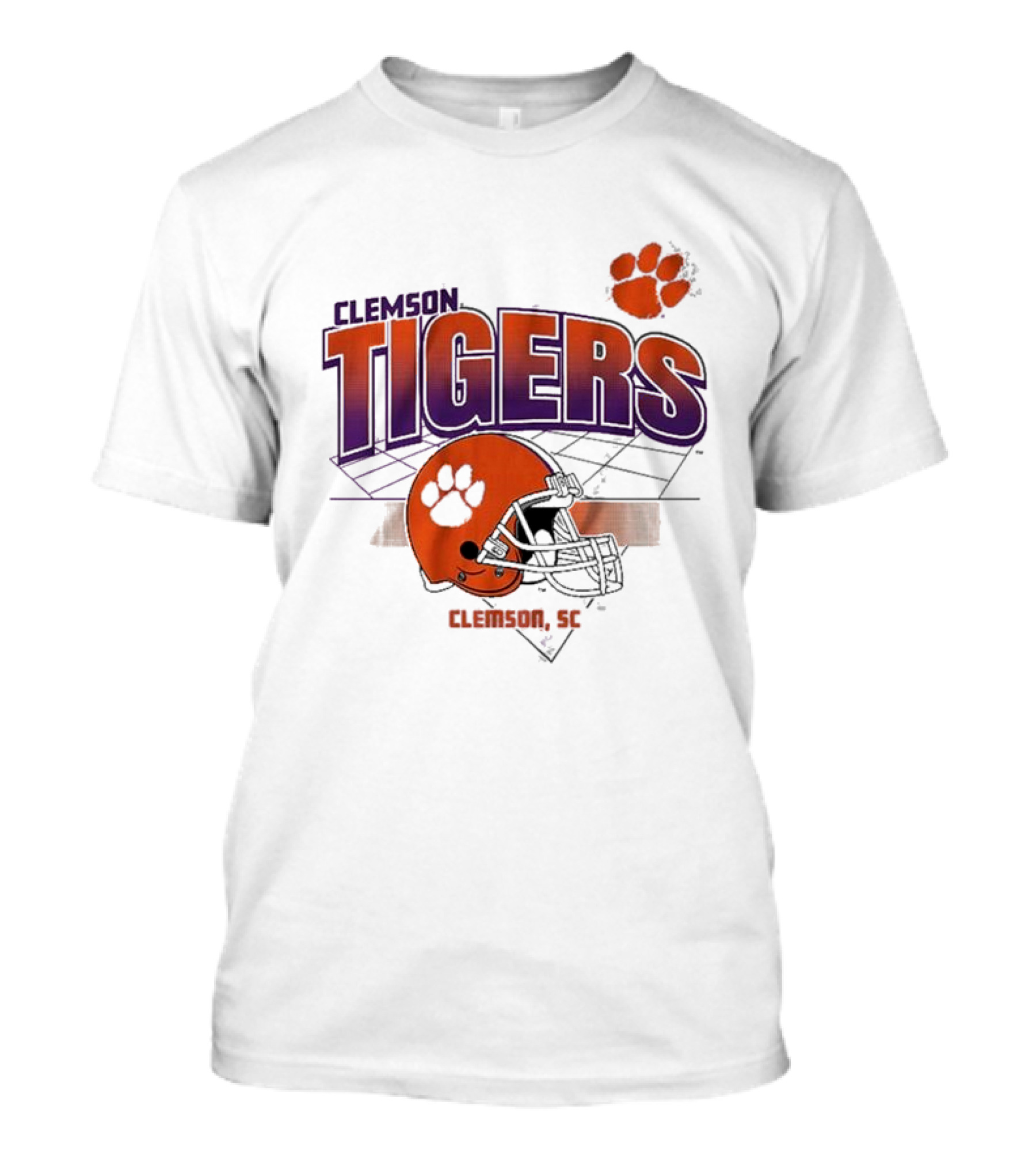 Clemson Tigers Football Helmet Logo Clemson SC Grid Paw Prints T-Shirt