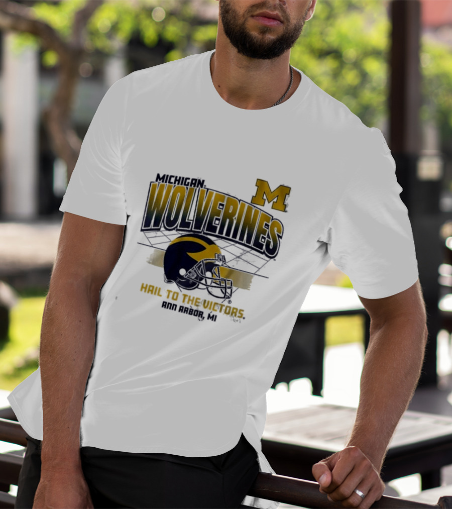Michigan Wolverines Helmet Hail To The Victors Ann Arbor MI T-Shirt