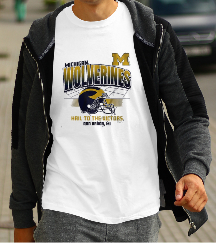 Michigan Wolverines Helmet Hail To The Victors Ann Arbor MI T-Shirt
