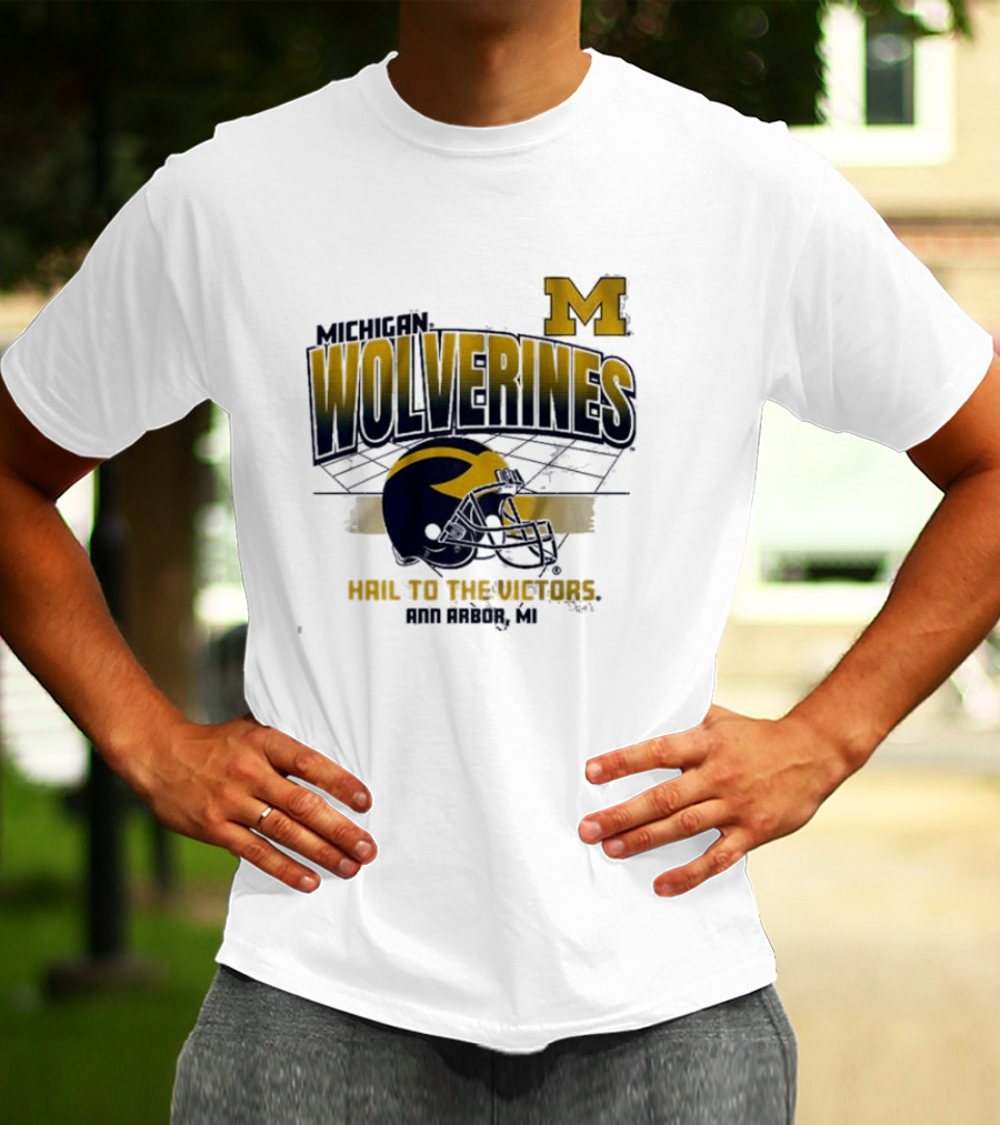 Michigan Wolverines Helmet Hail To The Victors Ann Arbor MI T-Shirt