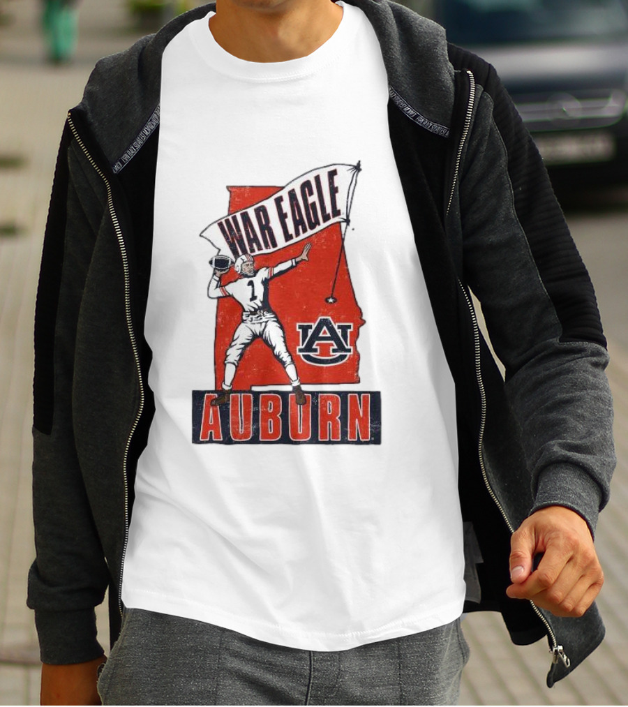 Auburn War Eagle Vintage Football Player With Auburn Logo And War Eagle Banner T-Shirt