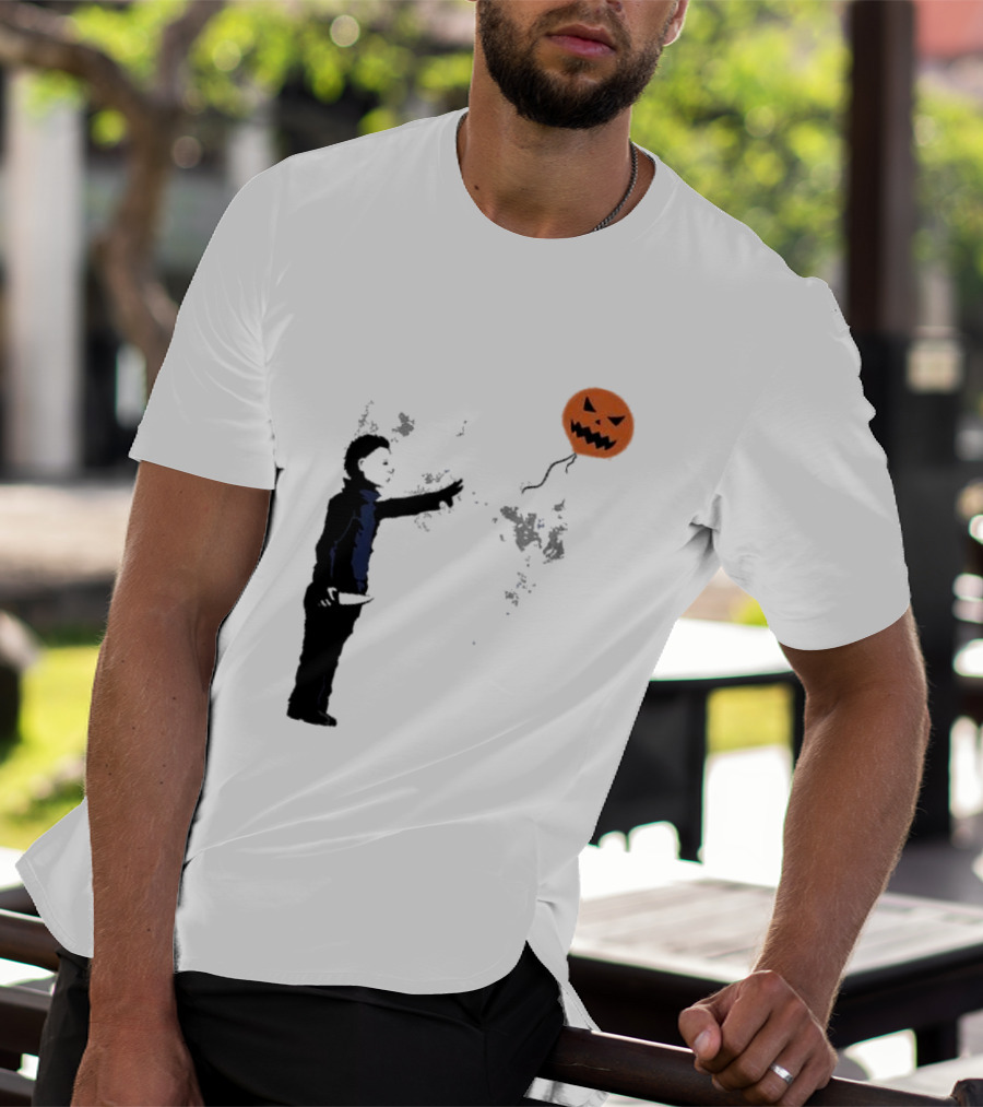 Ballooween Banksy Balloon Girl Meets Michael Myers Terror Horror Balloon T-Shirt