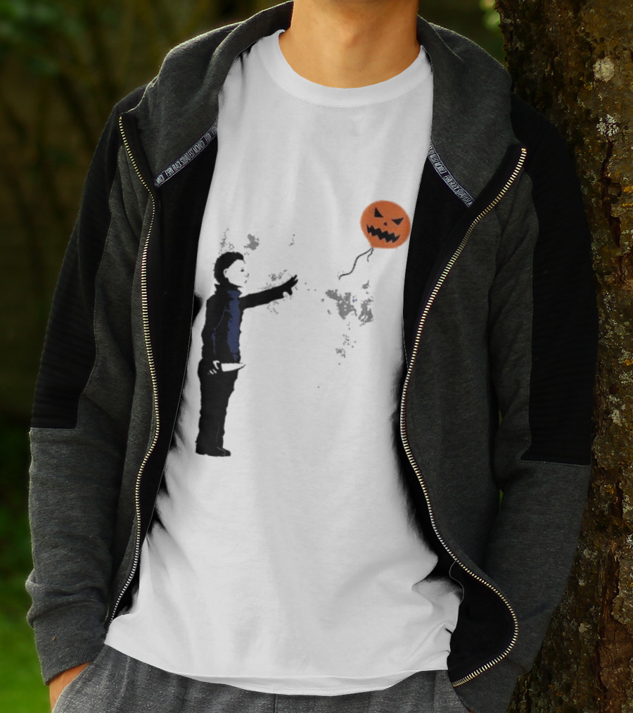 Ballooween Banksy Balloon Girl Meets Michael Myers Terror Horror Balloon T-Shirt