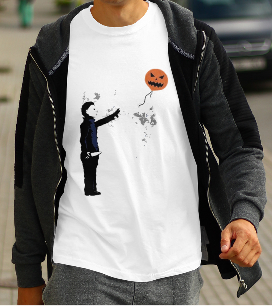 Ballooween Banksy Balloon Girl Meets Michael Myers Terror Horror Balloon T-Shirt