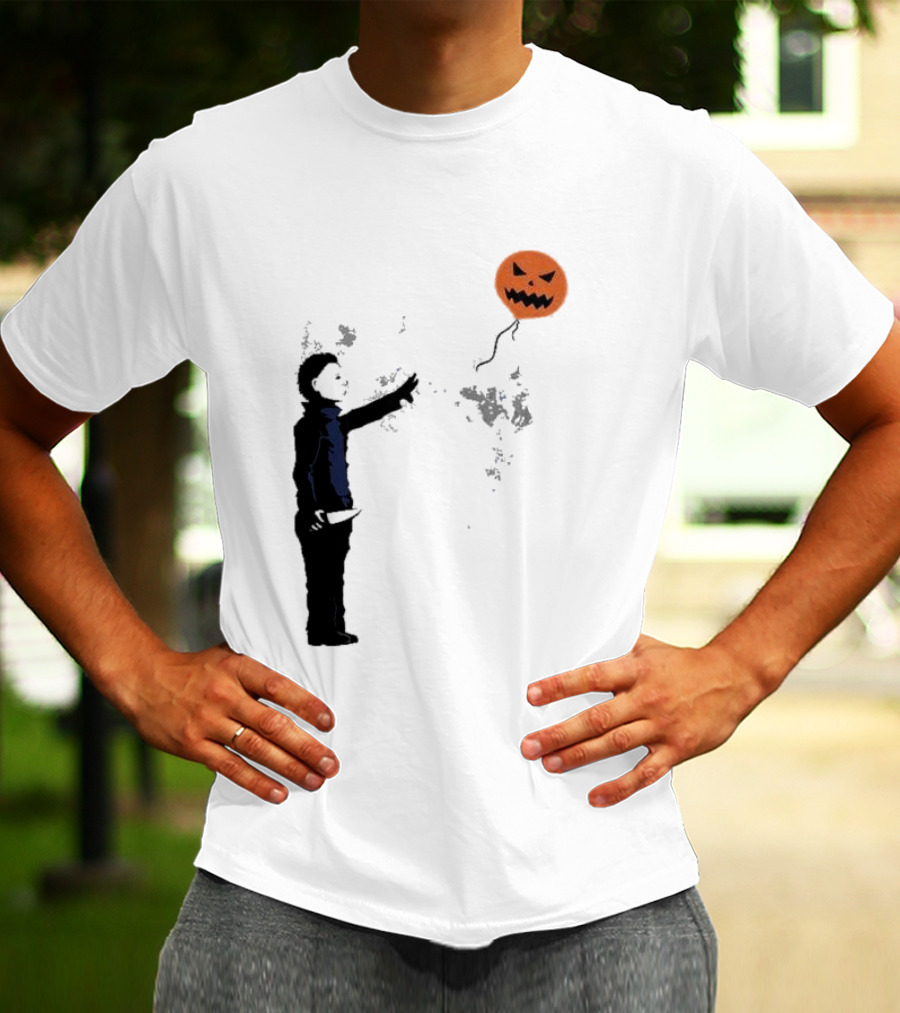 Ballooween Banksy Balloon Girl Meets Michael Myers Terror Horror Balloon T-Shirt