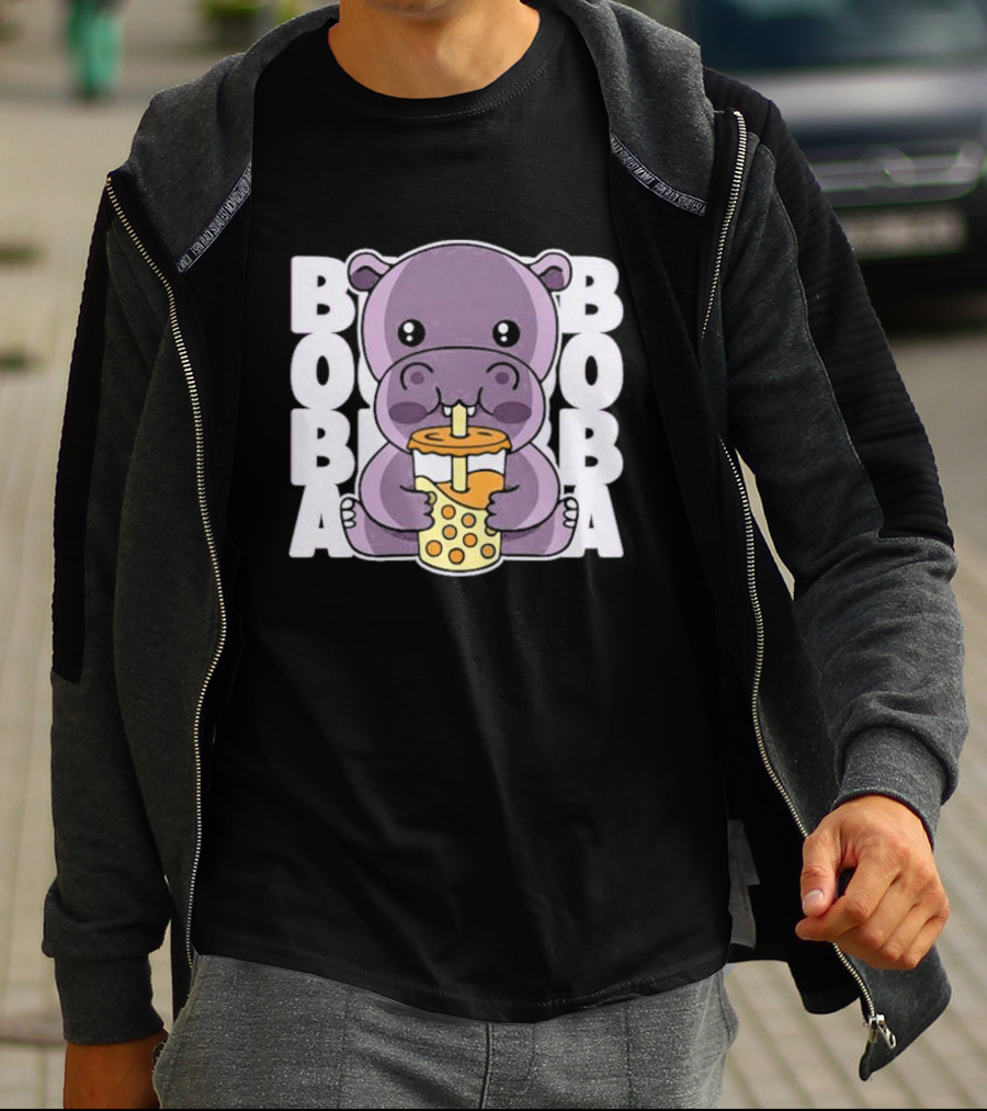 Kawaii Hippo Boba Tea Moo Deng Hippo Boba Boba T-Shirt