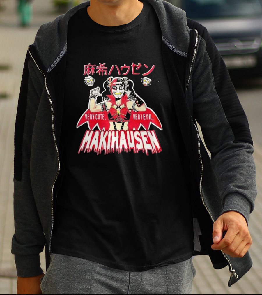 Very Cute Very Evil Makihausen Japanese Text Cartoon Character T-Shirt