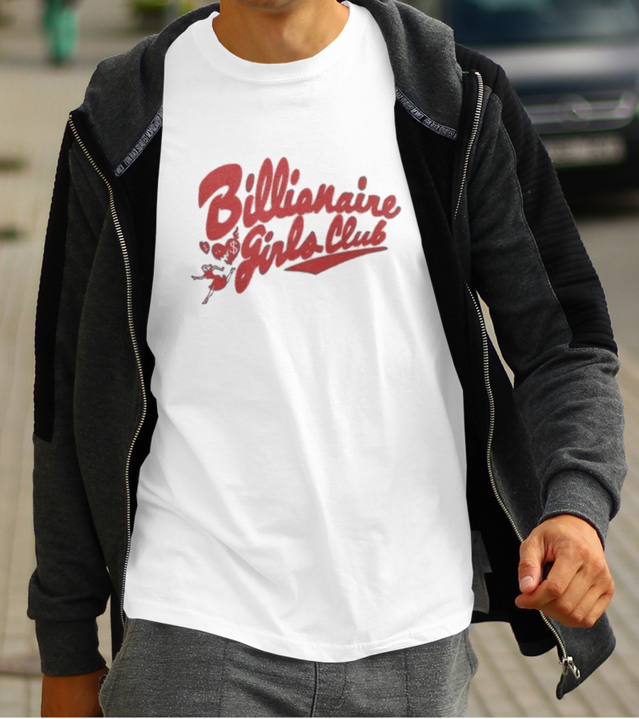 Billionaire Girls Club Script Logo With Hearts And Dancing Figure T-Shirt