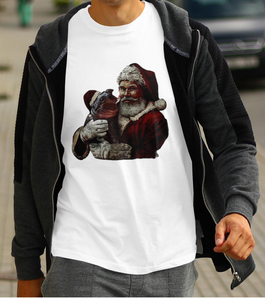 Moo Deng Xmas Funny Christmas Santa Hug Cute Baby Hippo Santa Claus Holiday T-Shirt