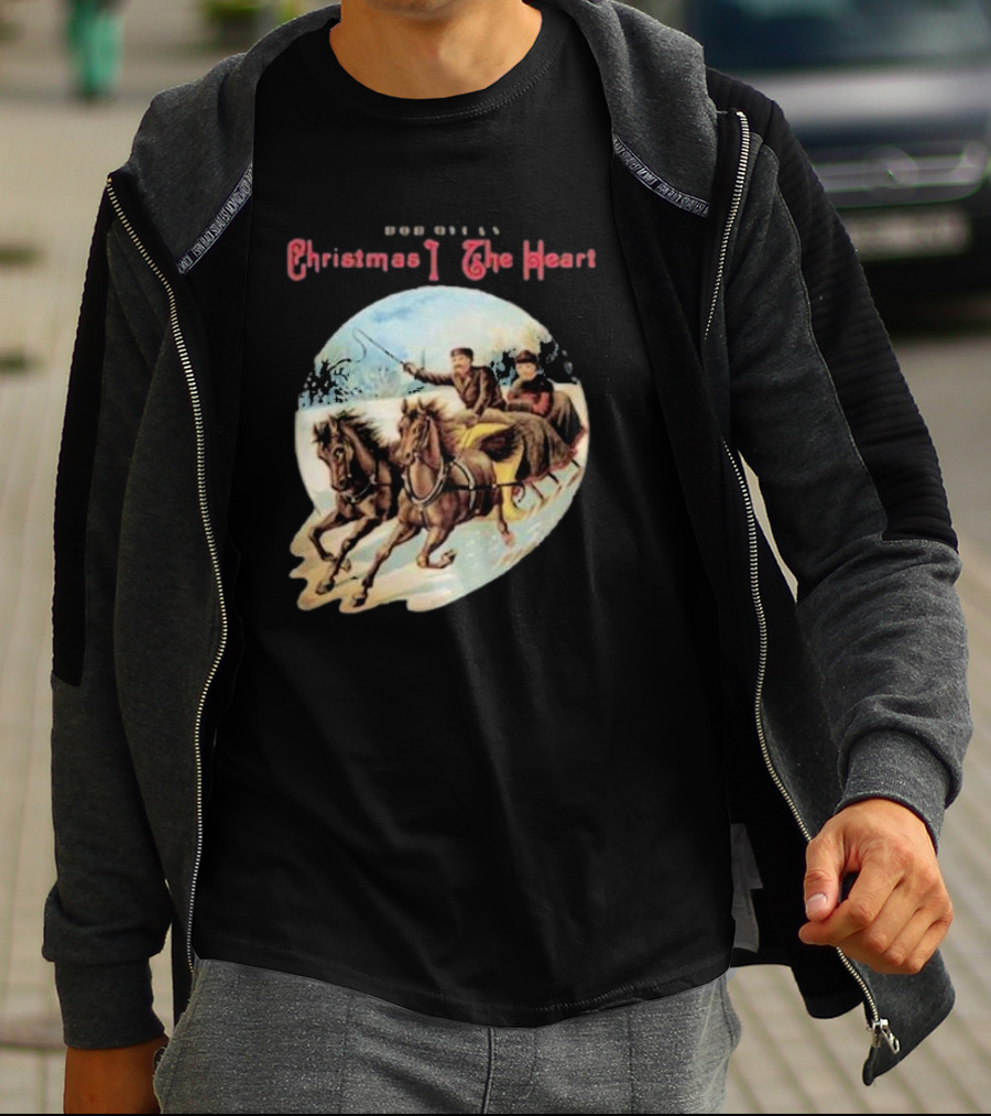 Bob Dylan Christmas In The Heart Horse Sleigh Ride Snow Scene T-Shirt