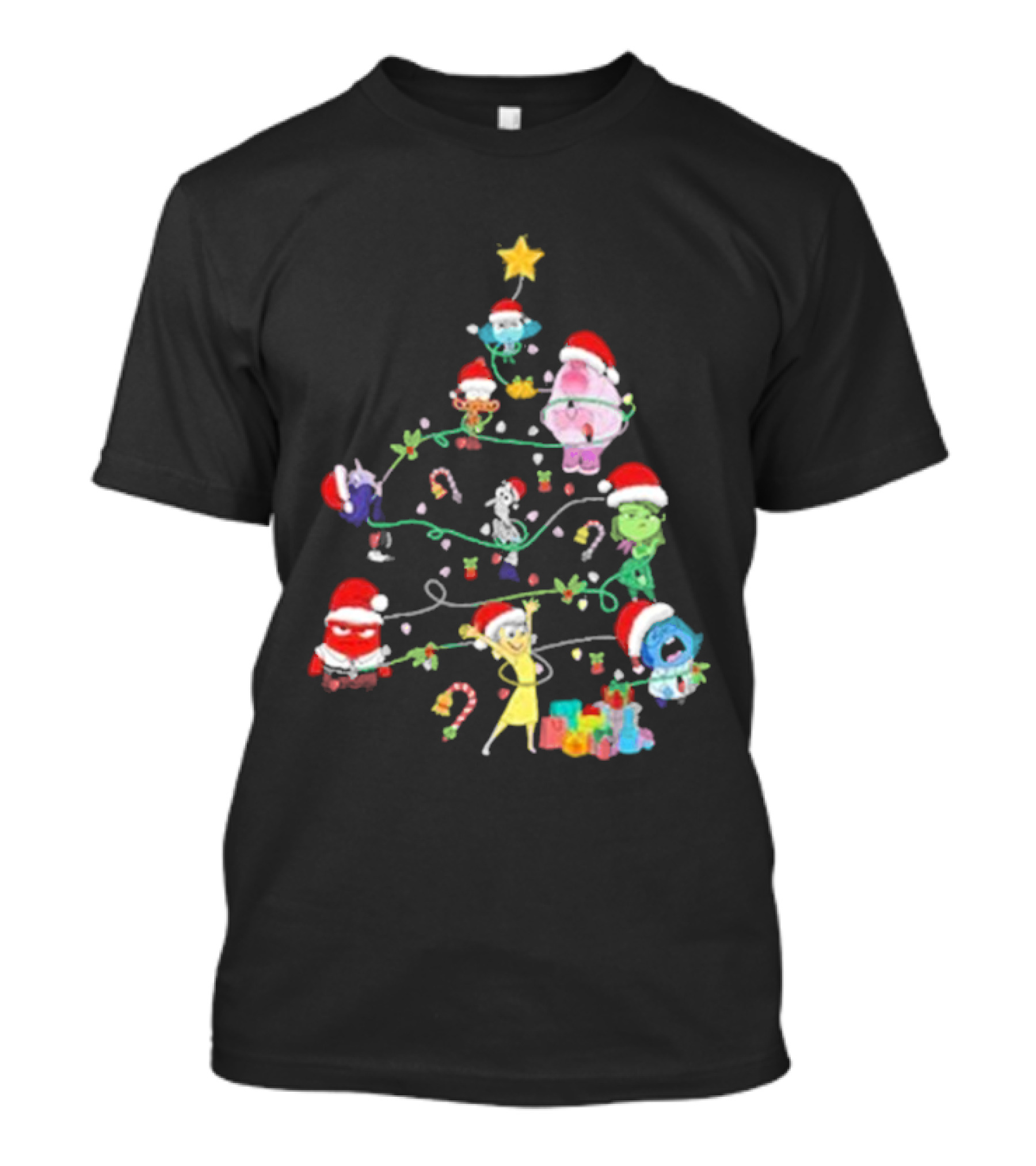 Inside Out Christmas Tree Emotions With Santa Hats T-Shirt