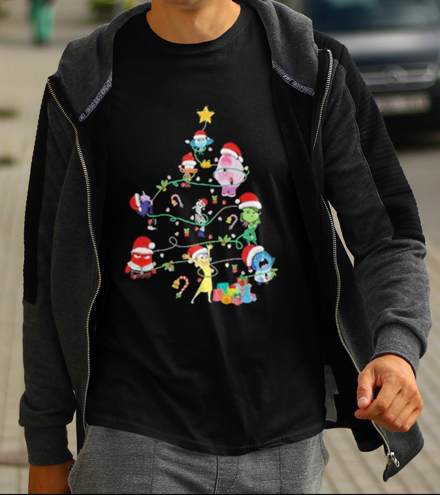 Inside Out Christmas Tree Emotions With Santa Hats T-Shirt