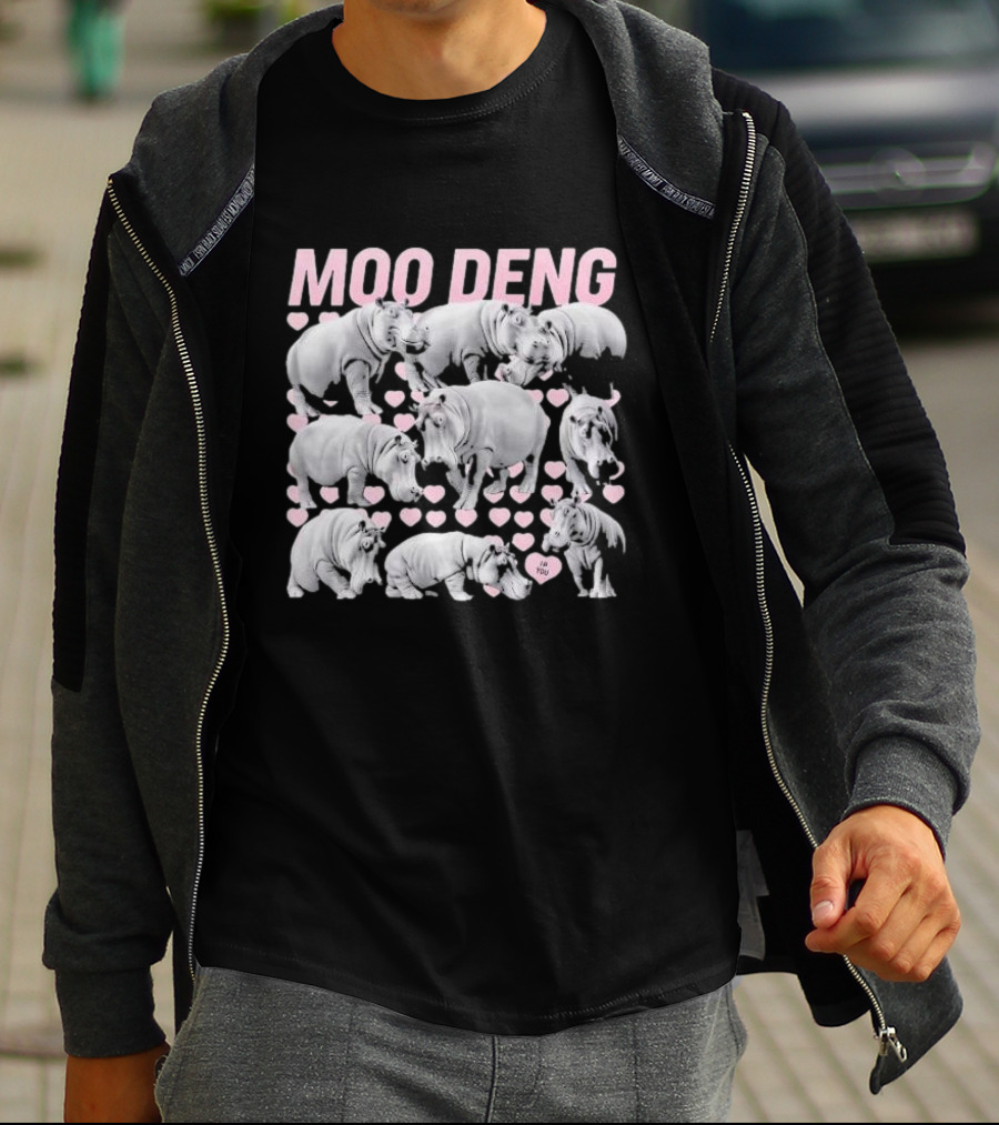 Moo Deng Cute Baby Hippo I Love You Hearts T-Shirt